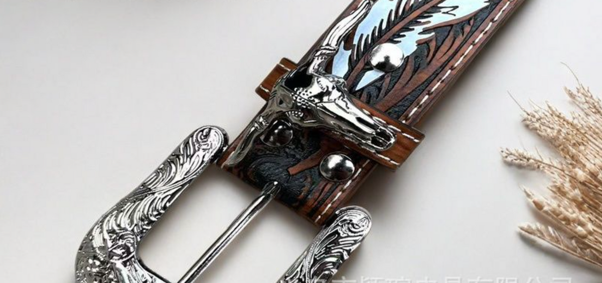 Women’s Western Faux Leather Belt with Ornate Cowgirl Buckle