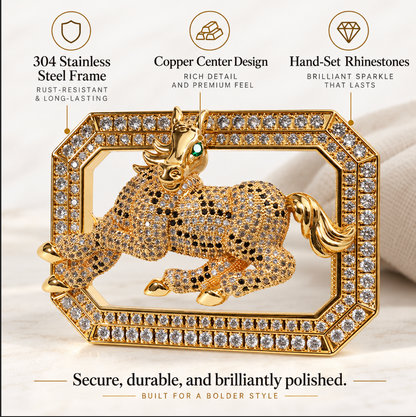 Horse Belt Buckle with Rhinestones and Stainless Steel Frame