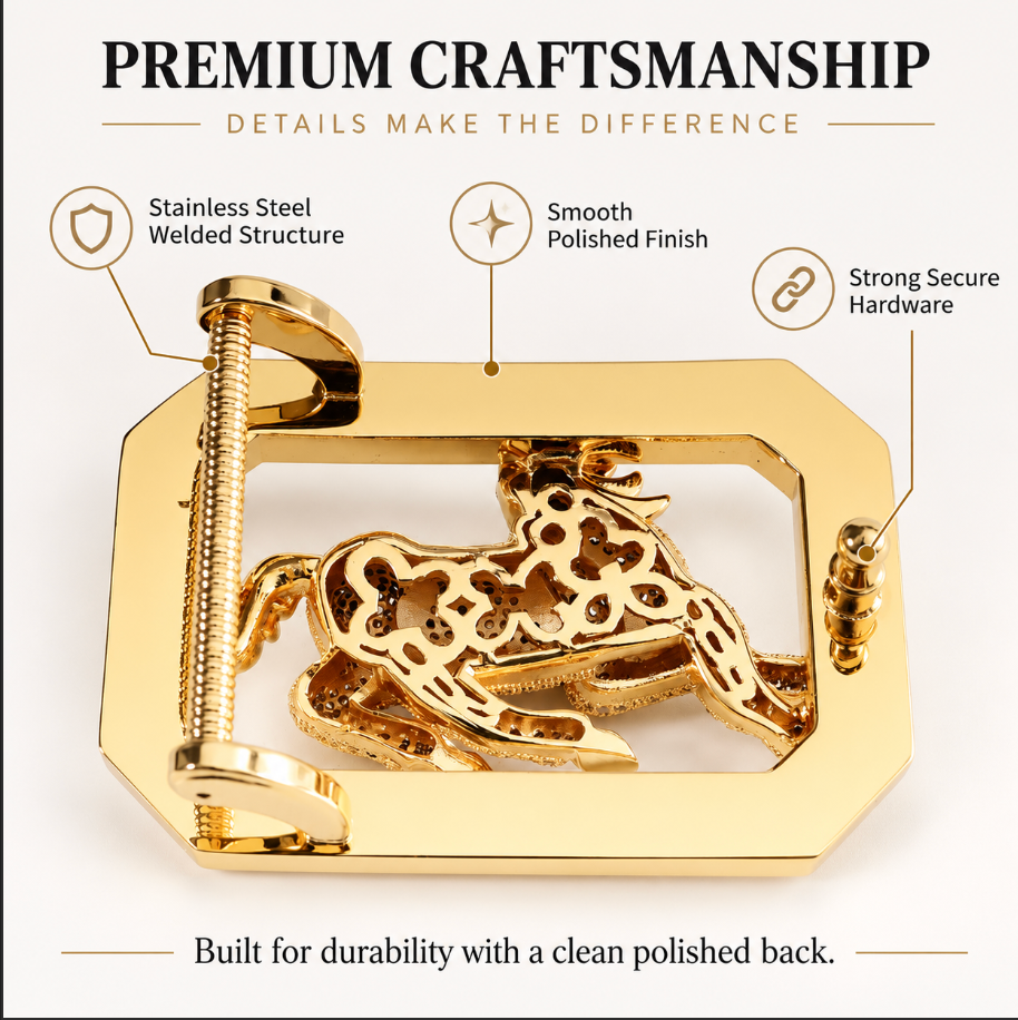 Horse Belt Buckle with Rhinestones and Stainless Steel Frame