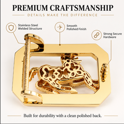 Horse Belt Buckle with Rhinestones and Stainless Steel Frame