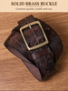 Men’s Engraved Leather Belt with Top-Grain Cowhide and Brass Buckle