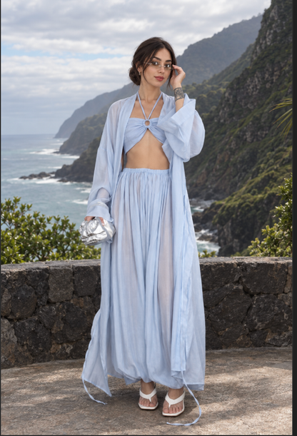 Women’s Summer Three-Piece Set with Wide-Leg Pants and Cover-Up