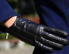 Women’s Leather Gloves in Black Sheepskin with Fleece Lining and Side Zipper