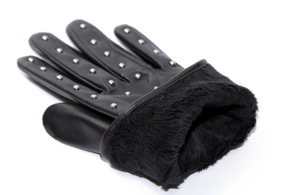Women’s Leather Gloves for Winter in Black Lambskin with Rivet Detail