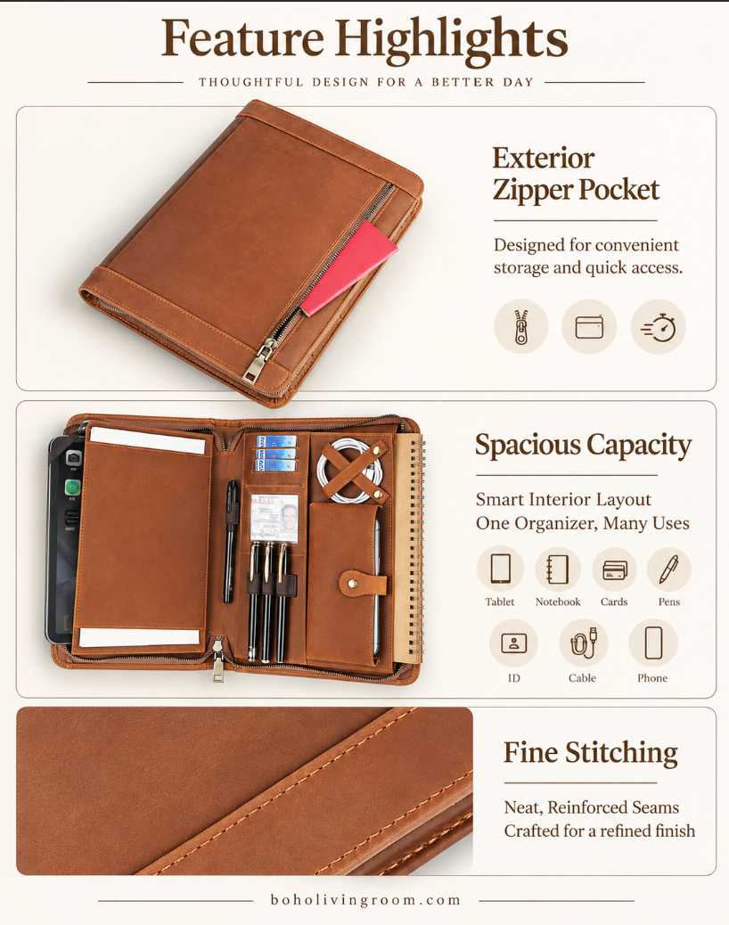 Leather iPad Organizer Portfolio in Crazy Horse Leather for Business