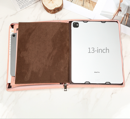Leather Tablet Organizer for 13-Inch iPad with Crocodile Pattern