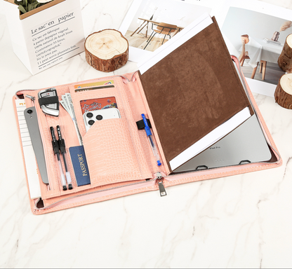 Leather Tablet Organizer for 13-Inch iPad with Crocodile Pattern