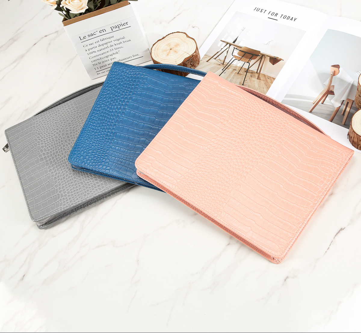 Leather Tablet Organizer for 13-Inch iPad with Crocodile Pattern
