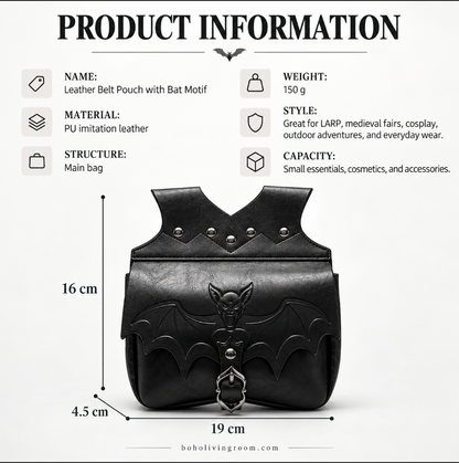 Waist Bag for Women in Black PU with Gothic Bat Detail