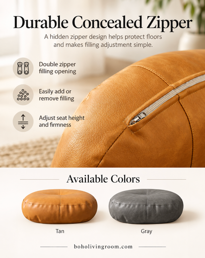 Faux Leather Pouf Ottoman Round Floor Seat Cushion
