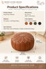 Round Faux Leather Pouf Ottoman Cover with Pumpkin Stitching
