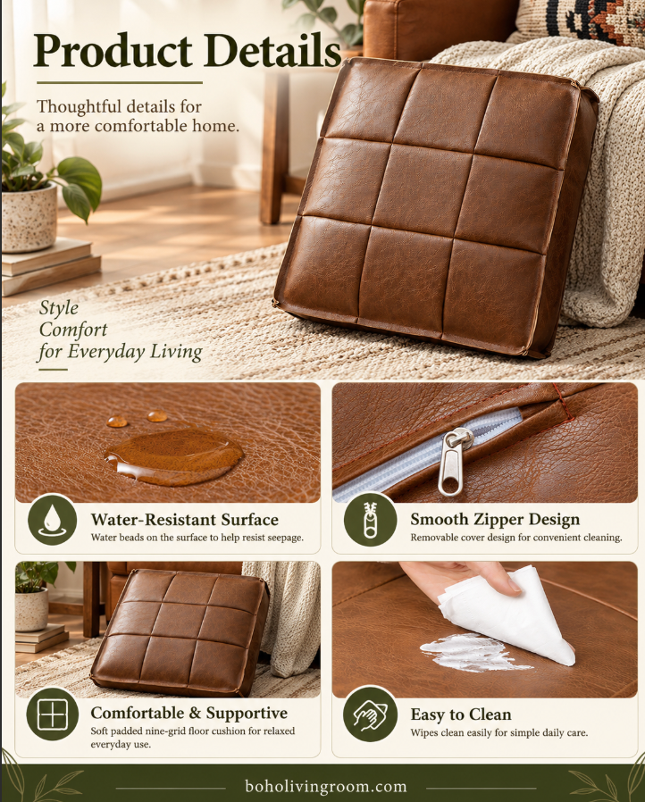 Faux Leather Pouf Ottoman Floor Cushion Cover
