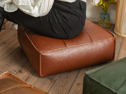 Faux Leather Pouf Ottoman Floor Cushion Cover