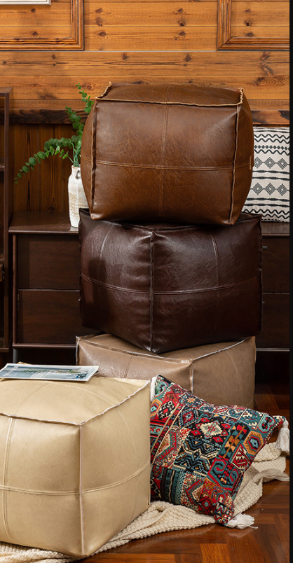 Leather Footrest Ottoman Cover for Square Floor