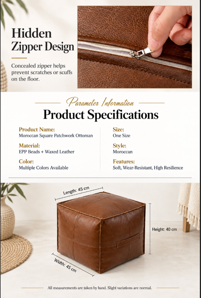 Leather Footrest Ottoman Cover for Square Floor