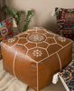 Moroccan Square Pouf Ottoman Faux Leather Floor Cushion Cover Dark