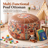 Faux Leather Pouf Ottoman with Bohemian Print for Living Rooms