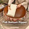 Faux Leather Pouf Ottoman with Bohemian Print for Living Rooms