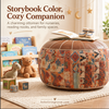 Faux Leather Pouf Ottoman with Bohemian Print for Living Rooms