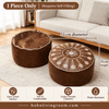 Faux Leather Pouf Ottoman with Floral Embroidery Detail