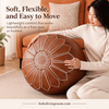 Faux Leather Pouf Ottoman with Floral Embroidery Detail