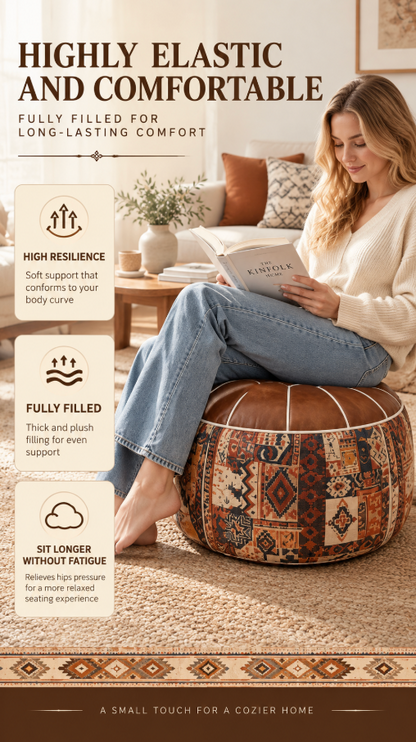 Storage Ottoman with Pumpkin Shape and Retro Patchwork Design