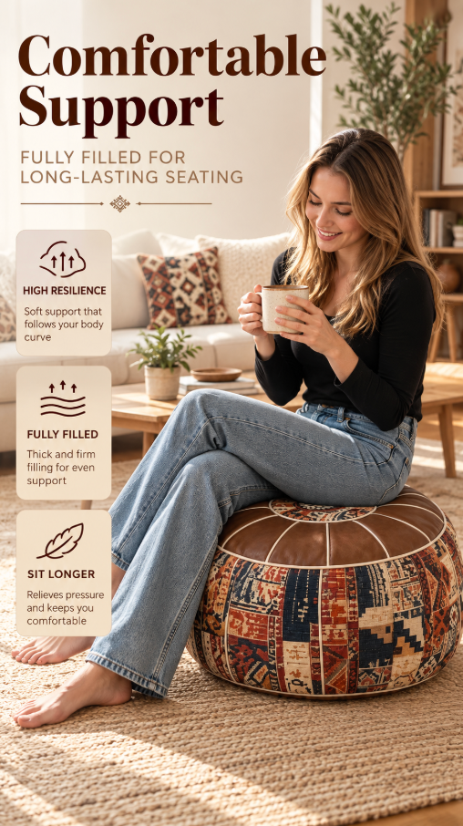 Storage Ottoman with Pumpkin Shape and Retro Patchwork Design