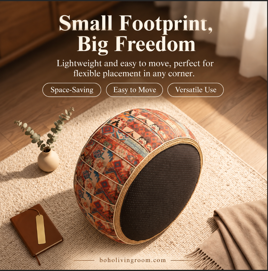 Faux Leather Pouf Ottoman with Bohemian Pattern and Zipper Storage