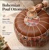 Faux Leather Pouf Ottoman with Bohemian Pattern and Zipper Storage