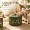 Faux Leather Pouf Ottoman with Green Bird Print