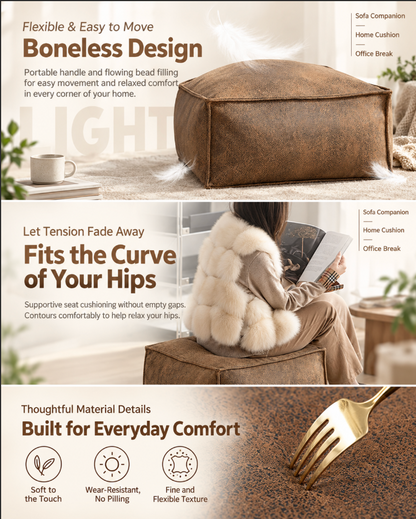 Square Pouf Ottoman Cover in Faux Suede for Footrest Use