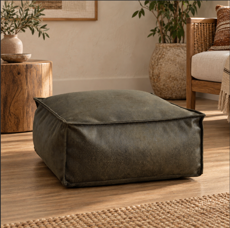 Square Pouf Ottoman Cover in Faux Suede for Footrest Use