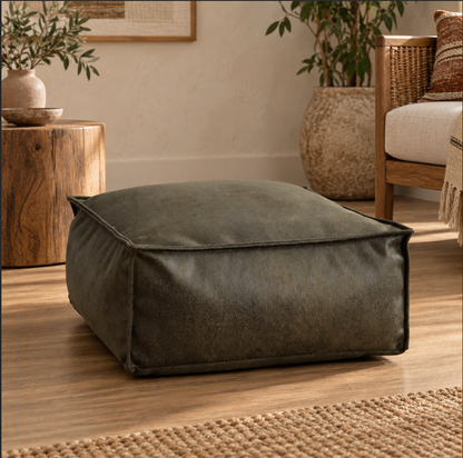 Square Pouf Ottoman Cover in Faux Suede for Footrest Use