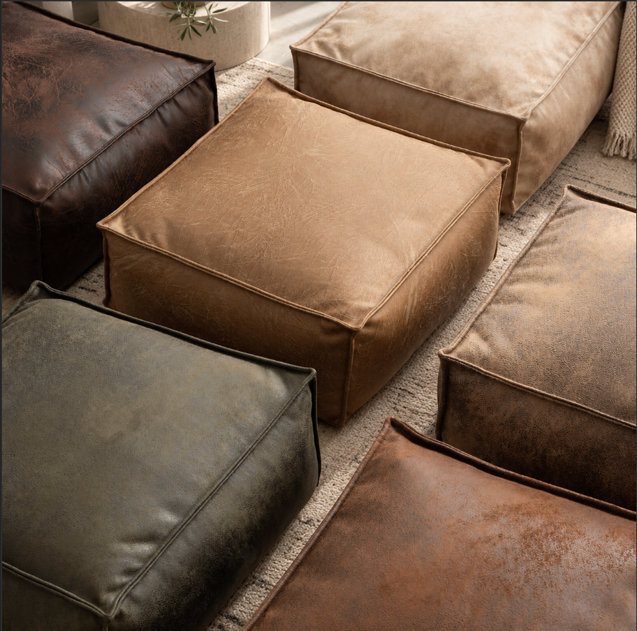 Square Pouf Ottoman Cover in Faux Suede for Footrest Use