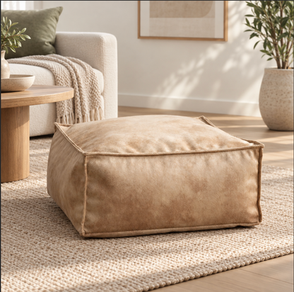 Square Pouf Ottoman Cover in Faux Suede for Footrest Use
