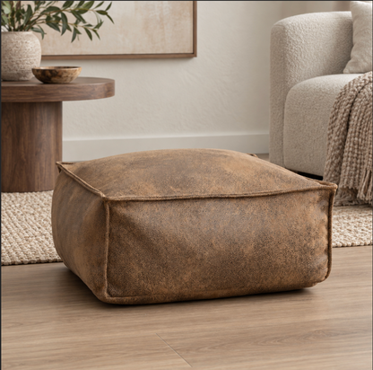 Square Pouf Ottoman Cover in Faux Suede for Footrest Use