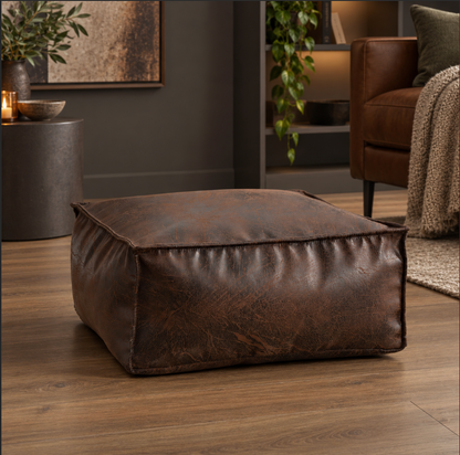 Square Pouf Ottoman Cover in Faux Suede for Footrest Use