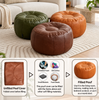 Faux Leather Pouf Ottoman Cover with Tufted Design