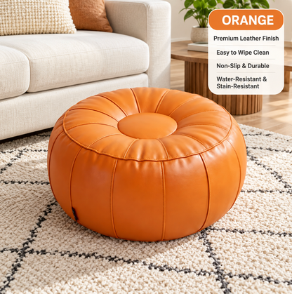 Faux Leather Pouf Ottoman Cover with Tufted Design
