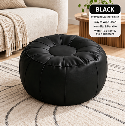 Faux Leather Pouf Ottoman Cover with Tufted Design
