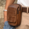 Men’s Leather Waist Bag with Vintage Cowhide Multi-Pocket Phone Storage