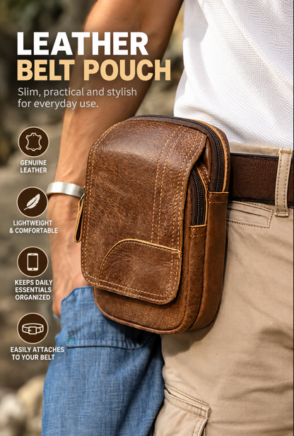 Men’s Leather Waist Bag with Vintage Cowhide Multi-Pocket Phone Storage