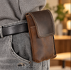 Men’s Leather Waist Bag with Magnetic Phone Pouch and Zipper Pocket