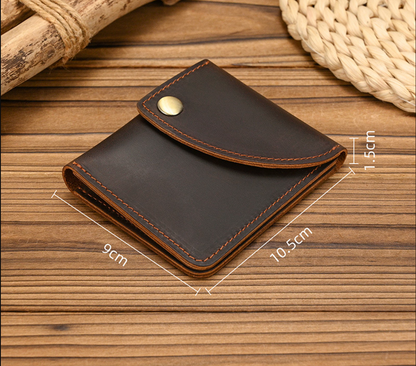Men’s Leather Card Holder Crazy Horse Cowhide Slim Snap Wallet