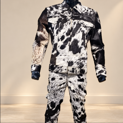 Men’s Cowhide Jacket with Hair-On Hide and Zipper Front