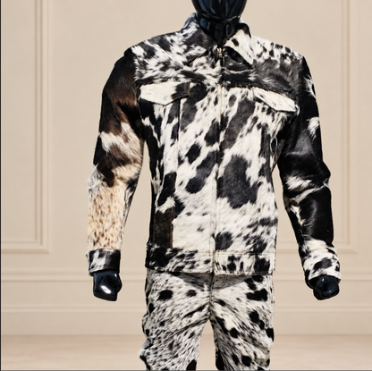 Men’s Cowhide Jacket with Hair-On Hide and Zipper Front