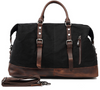 Canvas Duffle Bag with Waxed Finish and Top-Grain Cowhide Leather
