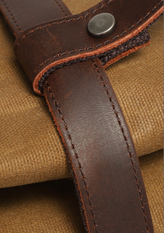 Canvas Shoulder Bag with Top-Grain Cowhide Leather