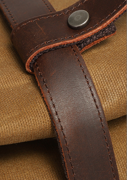 Canvas Shoulder Bag with Top-Grain Cowhide Leather
