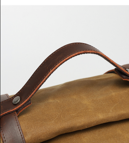 Canvas Shoulder Bag with Top-Grain Cowhide Leather